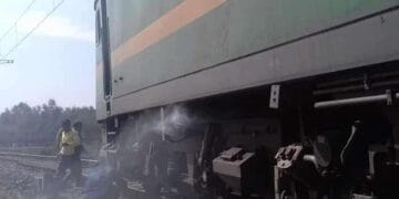 goods train engine caught fire